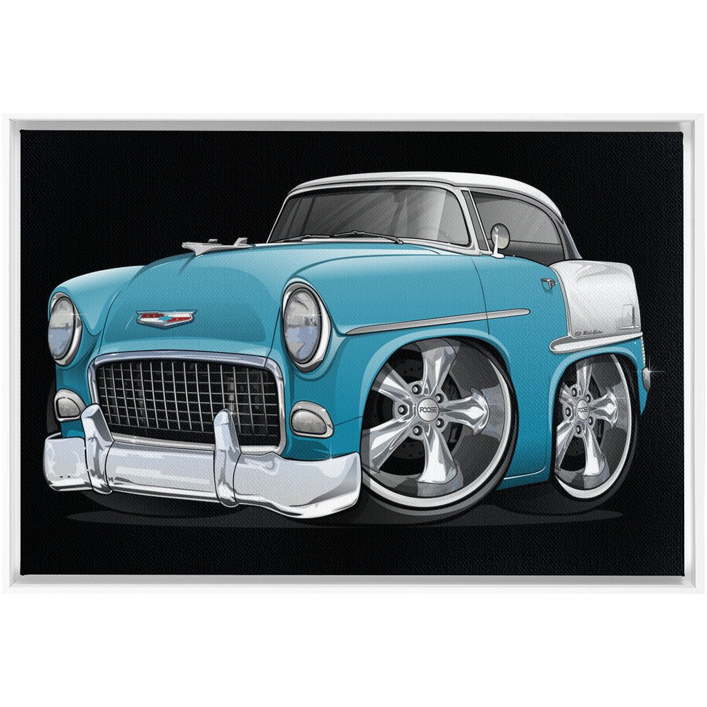 Cartoon Hot Rod Blue 1955 Chevy Bel Air 32x48 Framed Canvas Wrap