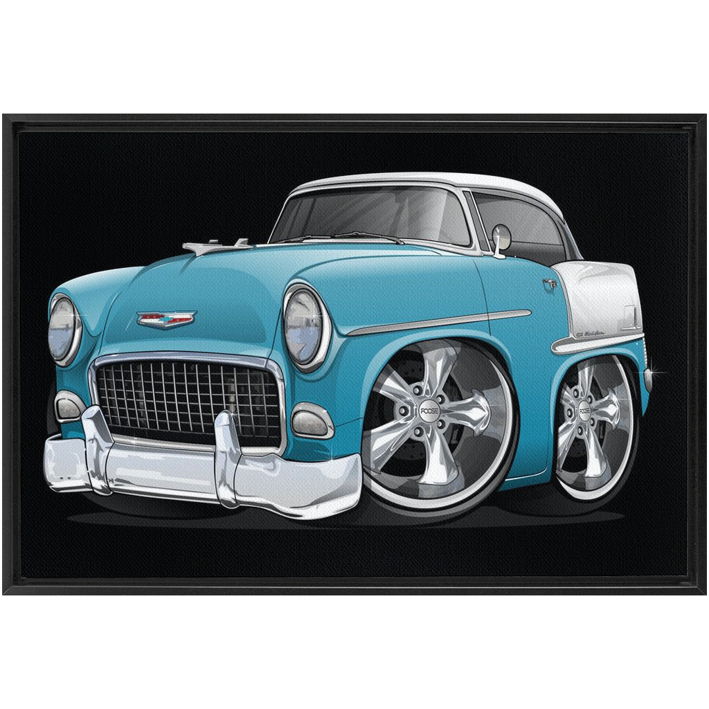 Cartoon Hot Rod Blue 1955 Chevy Bel Air 32x48 Framed Canvas Wrap