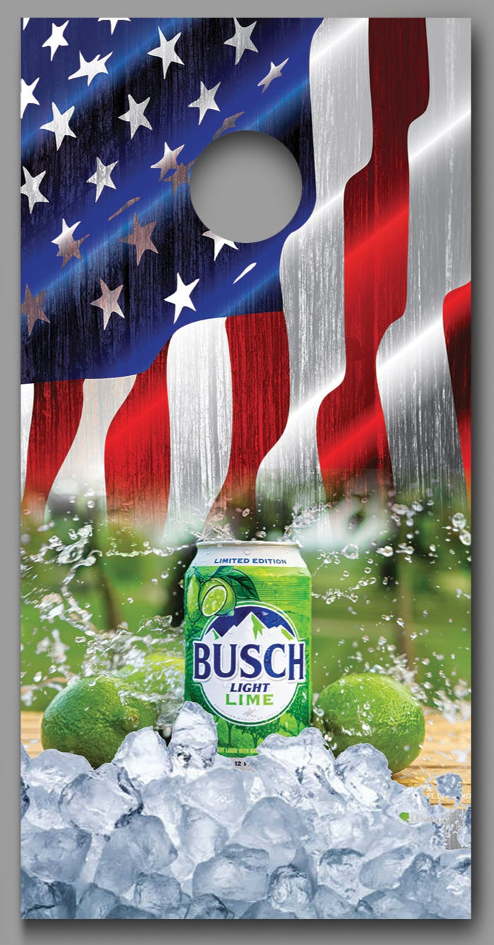 Busch Light Lime American Flag Design Cornhole Board Decal Wraps
